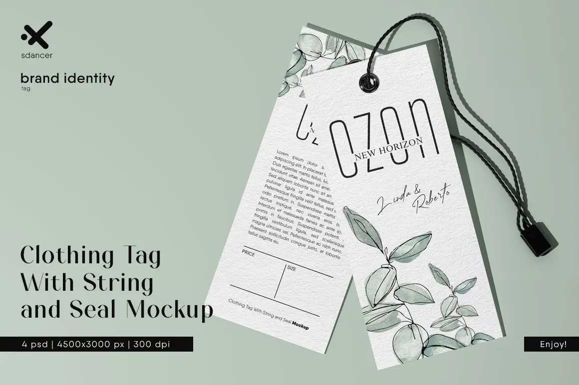 Clothing Tag With String And Seal Mockup