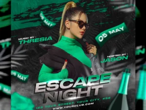 club dj party escape night flyer social media post