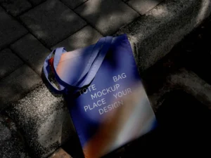 colorful tote bag mock up outdoors on golden hour 1