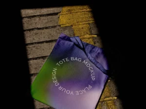 colorful tote bag mock up outdoors on golden hour 2