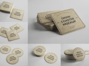 cork drink coaster mockups
