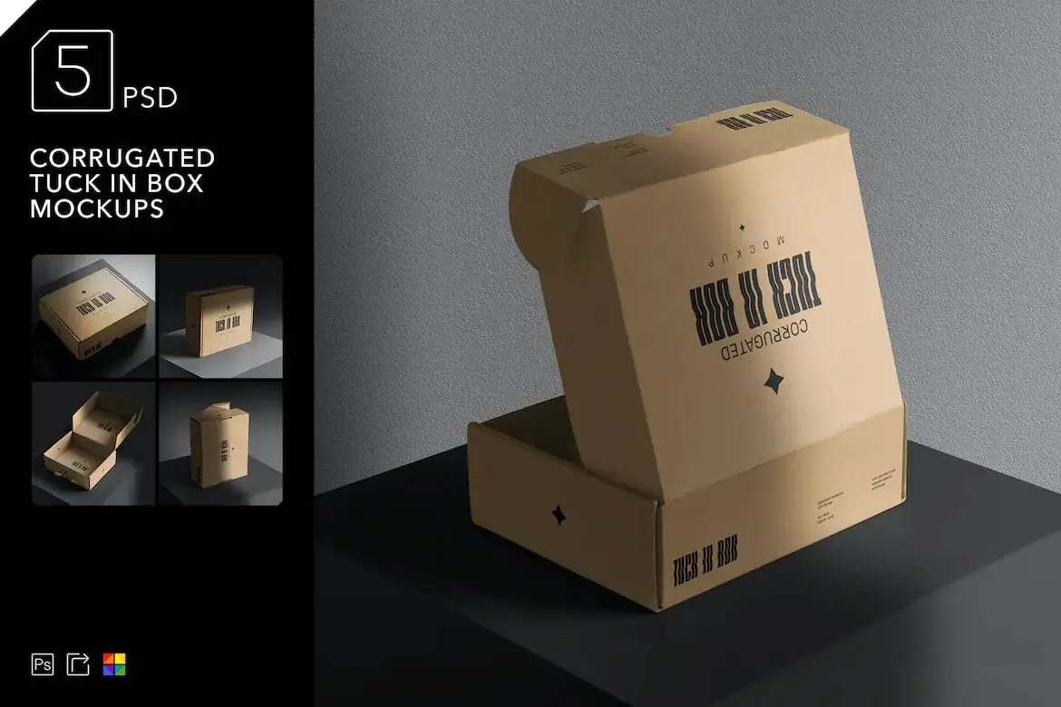 Corrugated Tuck In Box Mockups