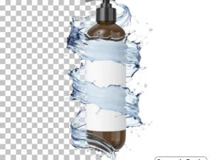 cosmetic bottle with water splash 3d package mockup
