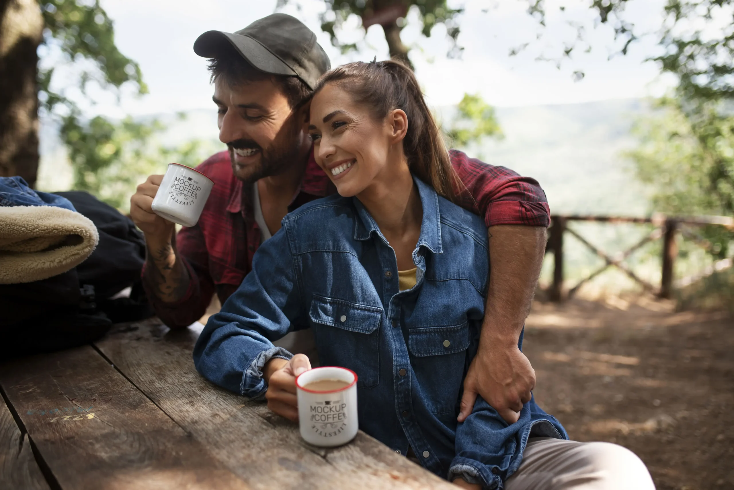 Couple Holding Mugs While Traveling Together In Nature 9 couple holding mugs while traveling together in nature 5