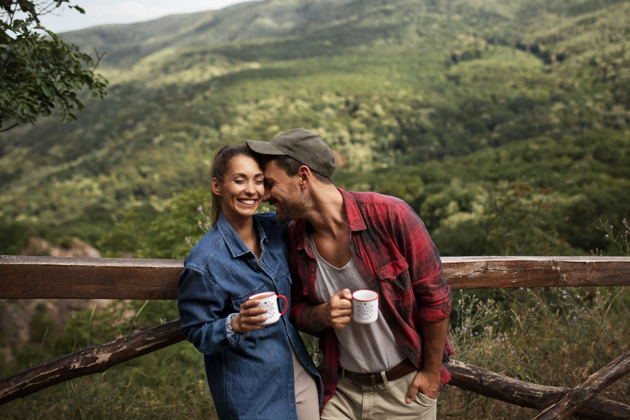 Couple Holding Mugs While Traveling Together In Nature 7 couple holding mugs while traveling together in nature 7