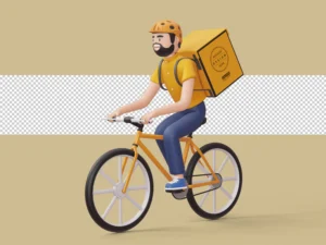 courier bicycle delivery man with parcel box on the back in 3d rendering