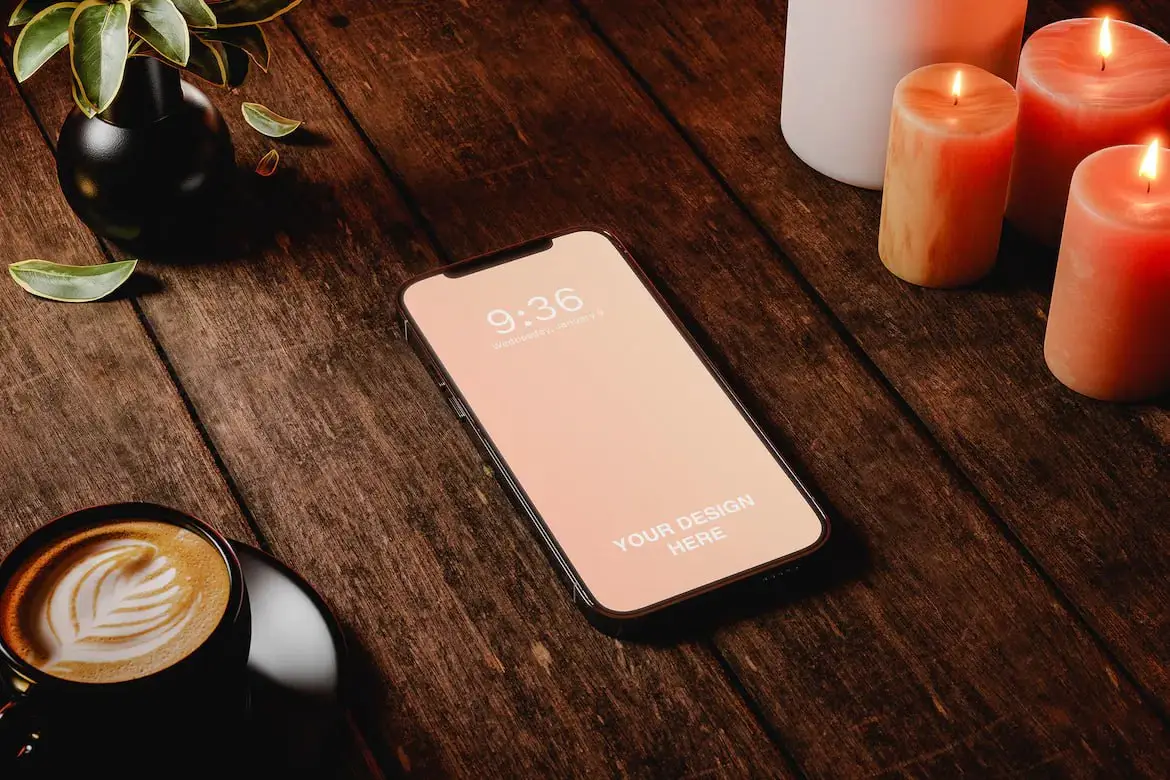 Cozy Home With Smart Phone Mockup On Wooden Table