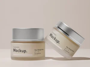 cream containers arrangement mockup