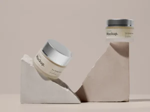 cream containers arrangement with rocks