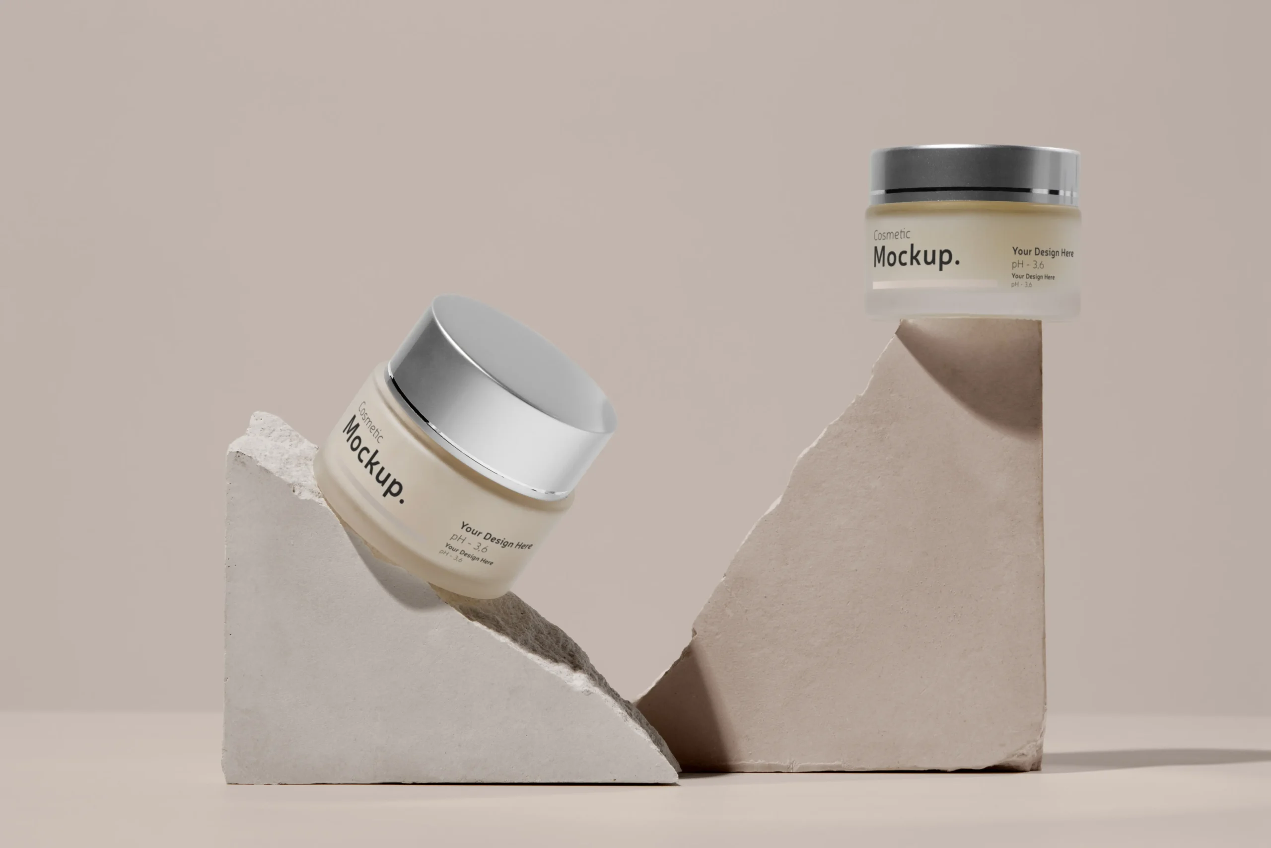 Cream Containers Arrangement With Rocks