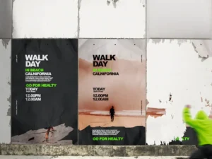 crumpled old poster on wall mockup