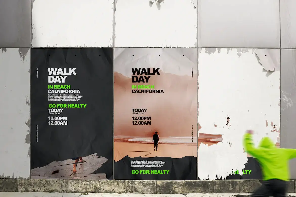 Crumpled Old Poster On Wall Mockup