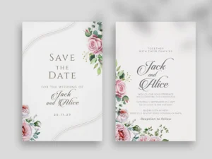 elegant wedding invitation template with white rose cherry blossom