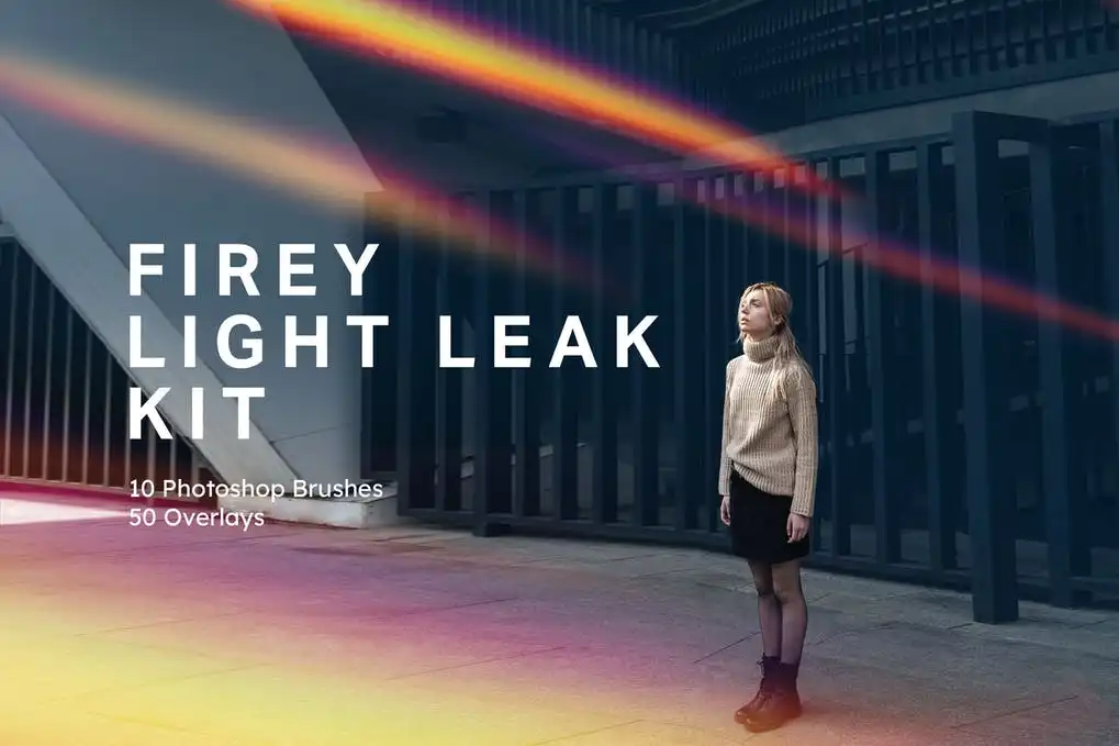 Firey Light Leak Kit-10 Brushes &amp; 50 Overlays