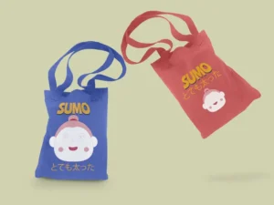 floating red sumo tote bag mockup