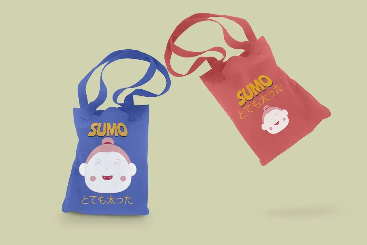Floating Red Sumo Tote Bag Mockup