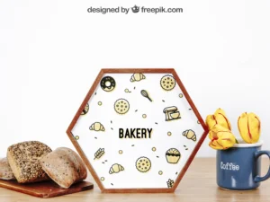 frame mockup with bread and mug