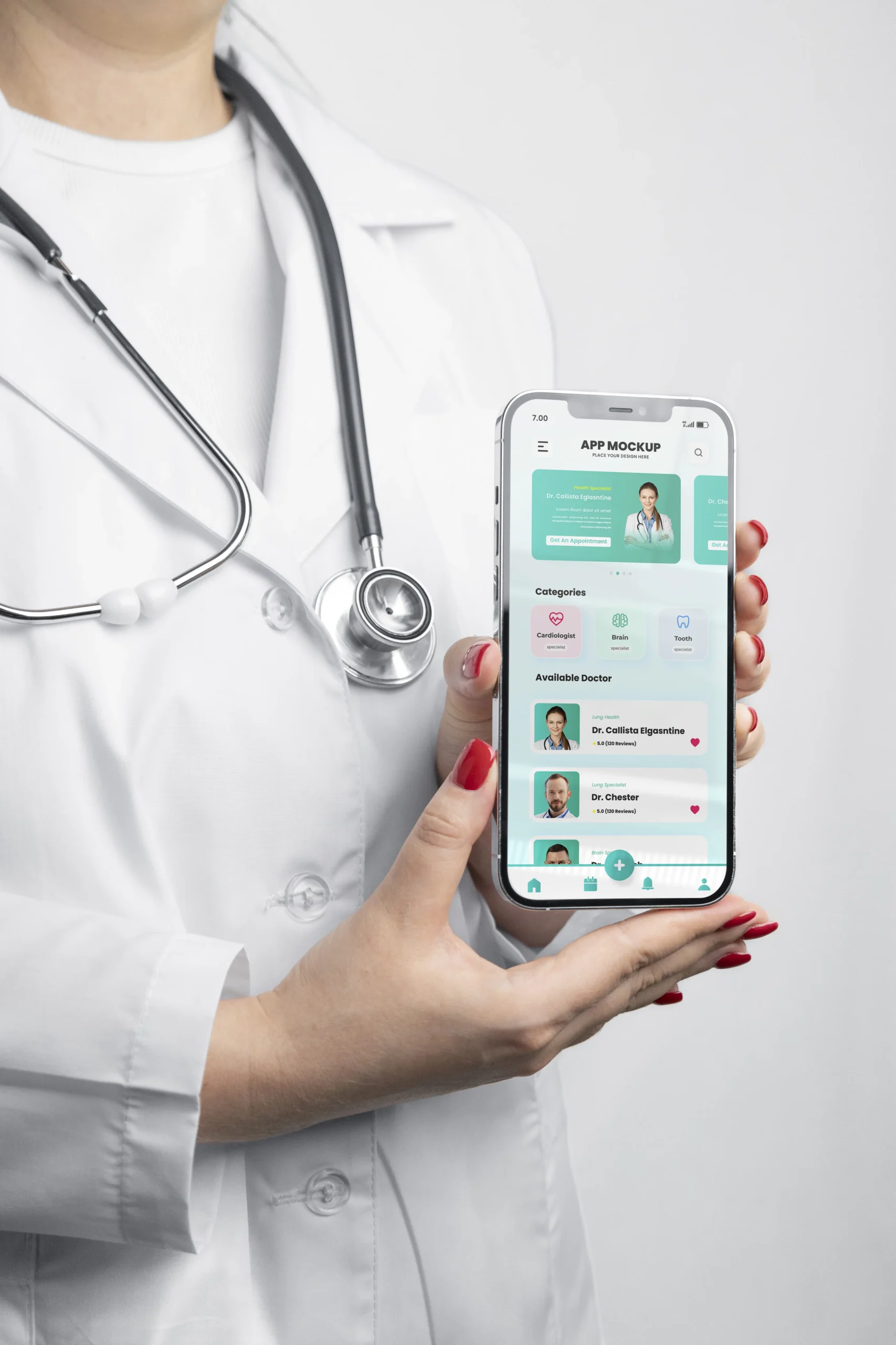 Front View Doctor Presenting App