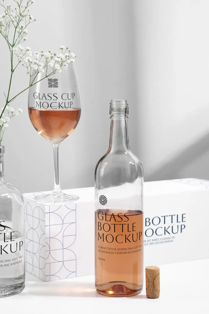 Glass Cup & Bottle Mockup
