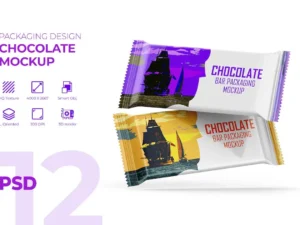 glossy chocolate bar package mockup psd template