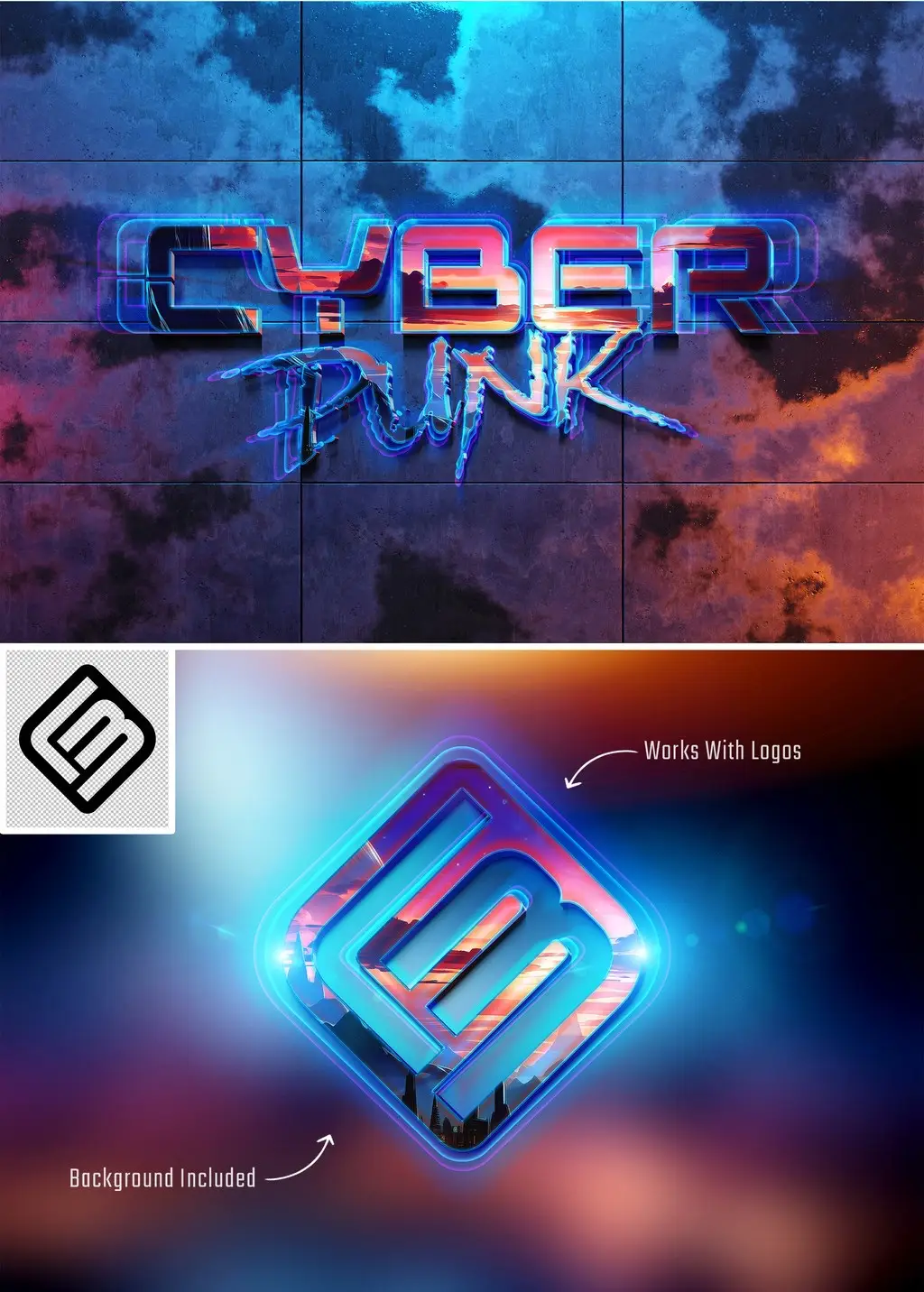 Glowing Neon Text Effect Cyberpunk Style Mockup