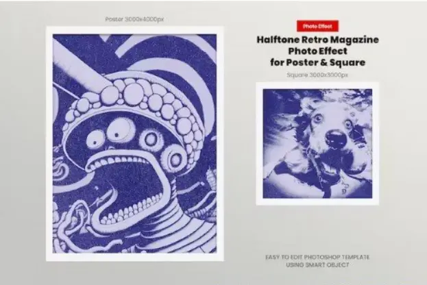 Halftone Retro Magazine Photo Effect