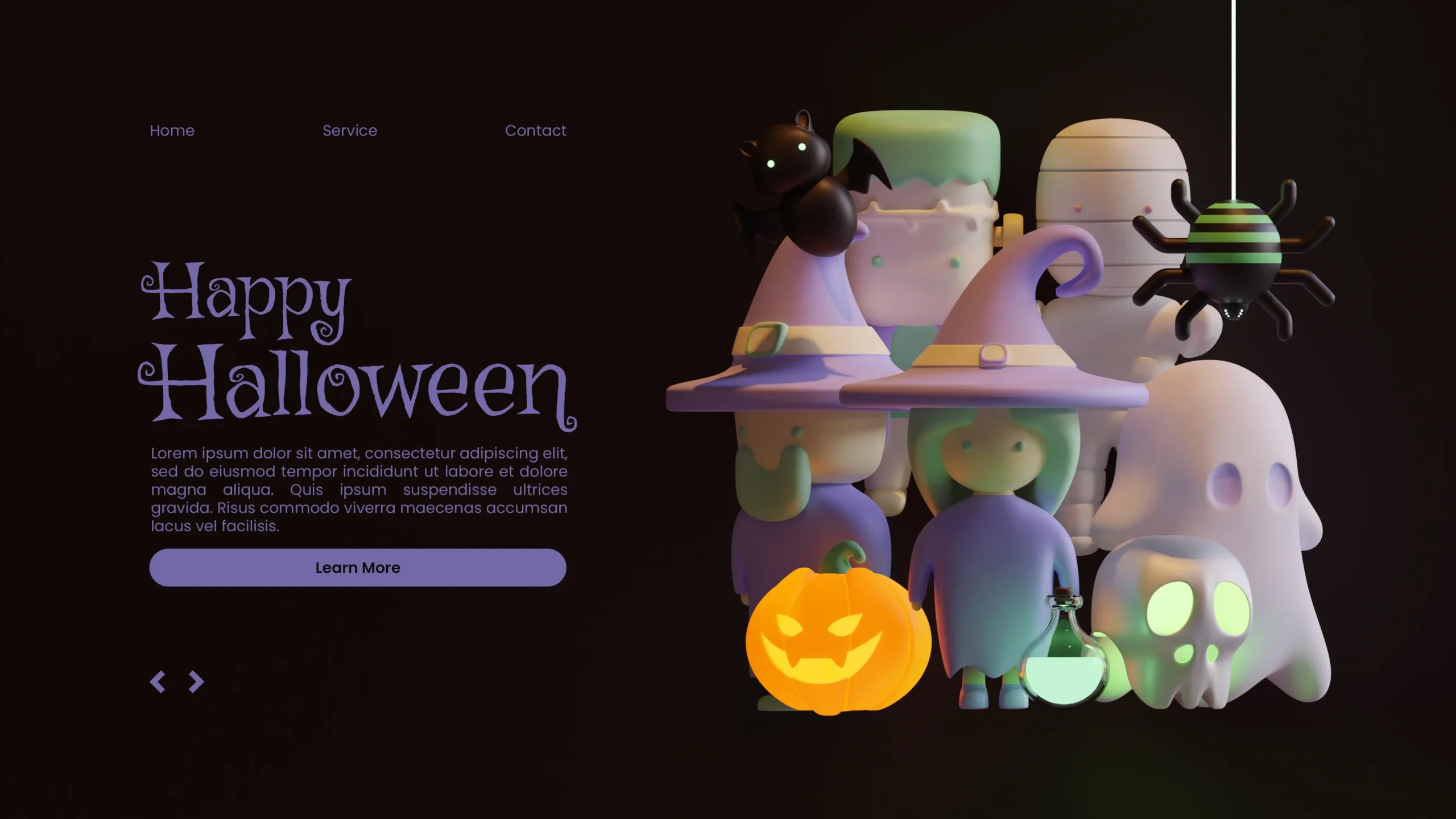 Halloween Landing Page Template With 3D Rendering Illustration