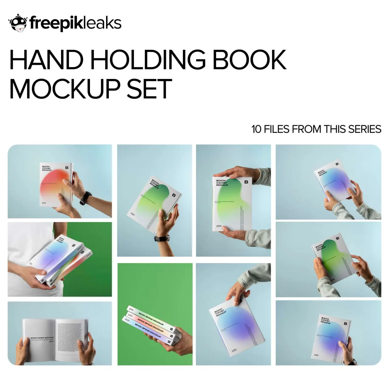 Hand holding book mockup set