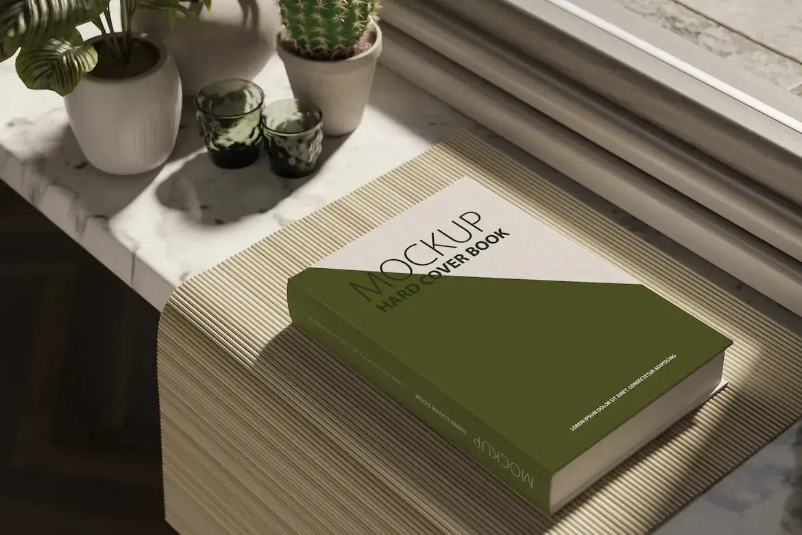 Hard Cover Book Mock Up Near A Window