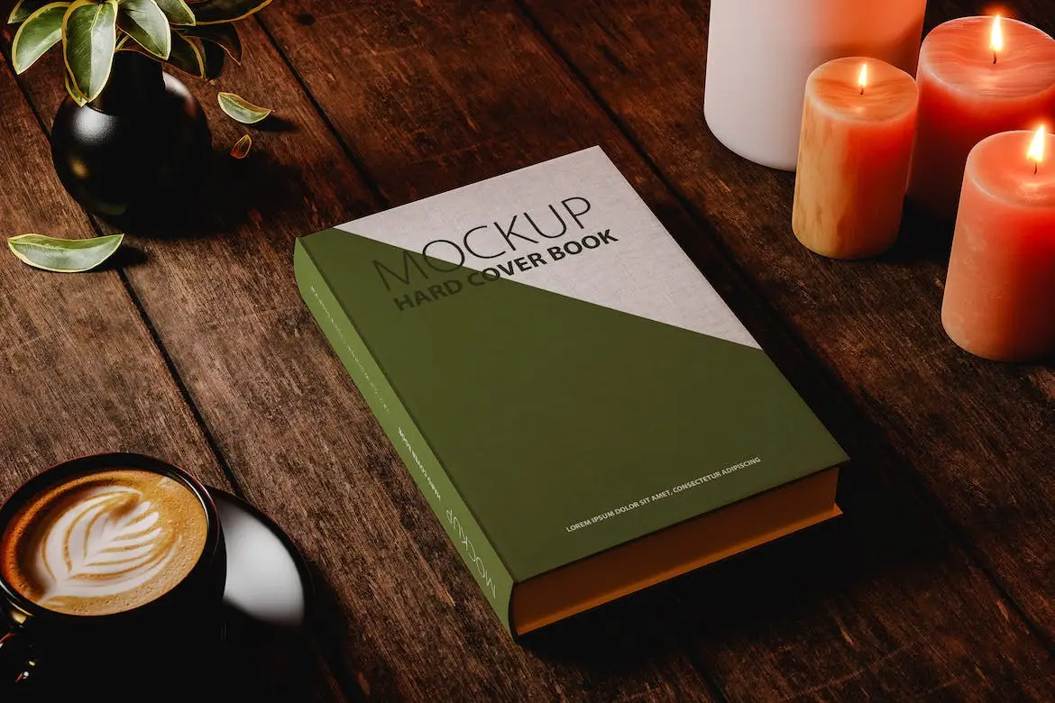 Hard Cover Book Mock Up On Rustic And Cozy Set