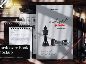 hardcover book mockup for detective story presentation