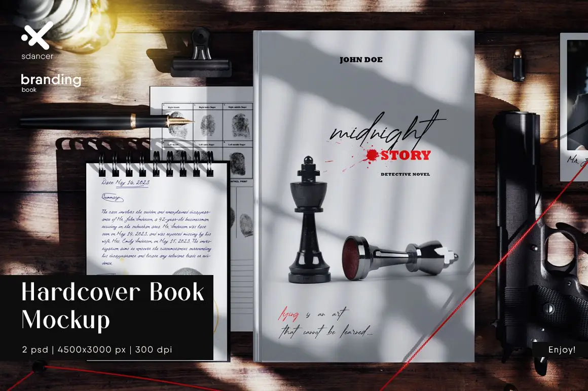 Hardcover Book Mockup For Detective Story Presentation
