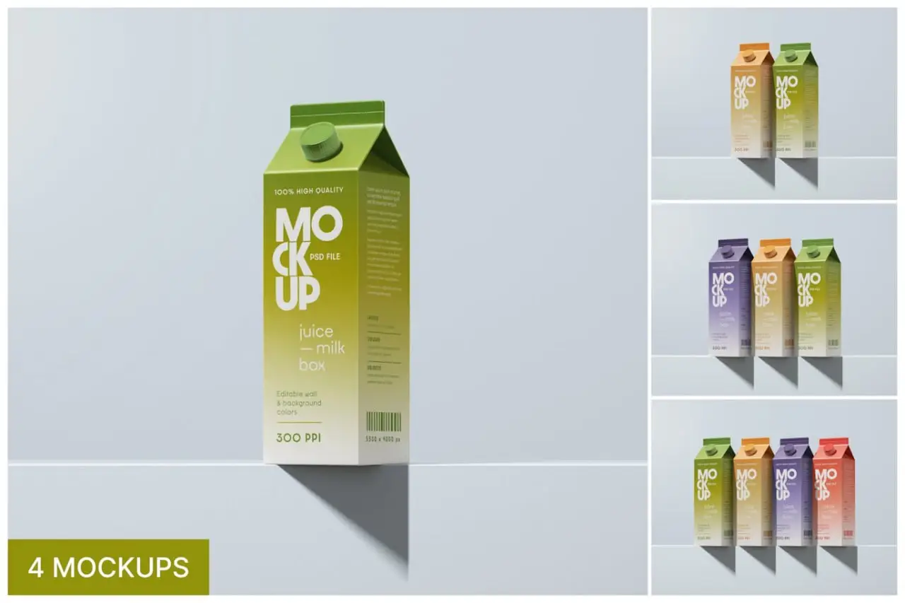 Juice Box Packaging Mockup Set