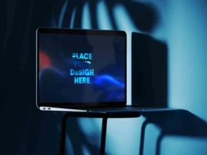 laptop near the wall with hard shadow mockup 1