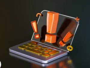 laptop with exclamation sign on dark background 3d render concept for system warning