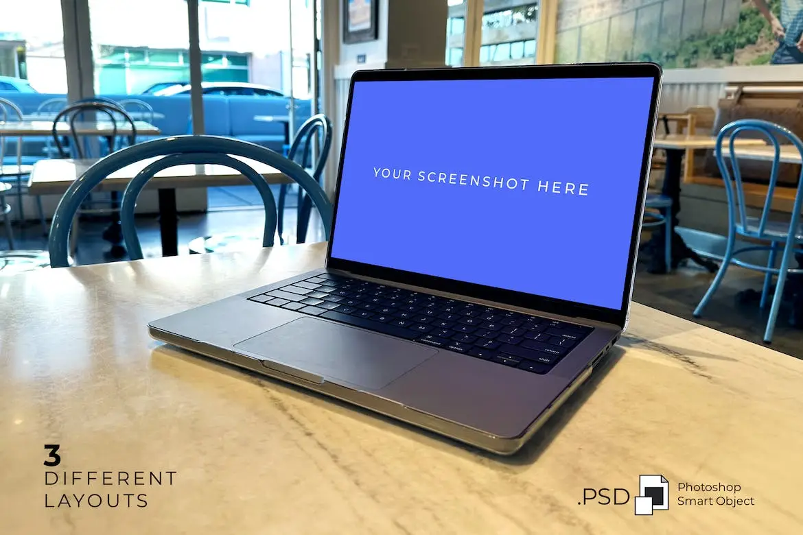 Macbook At Restaurant Mockup