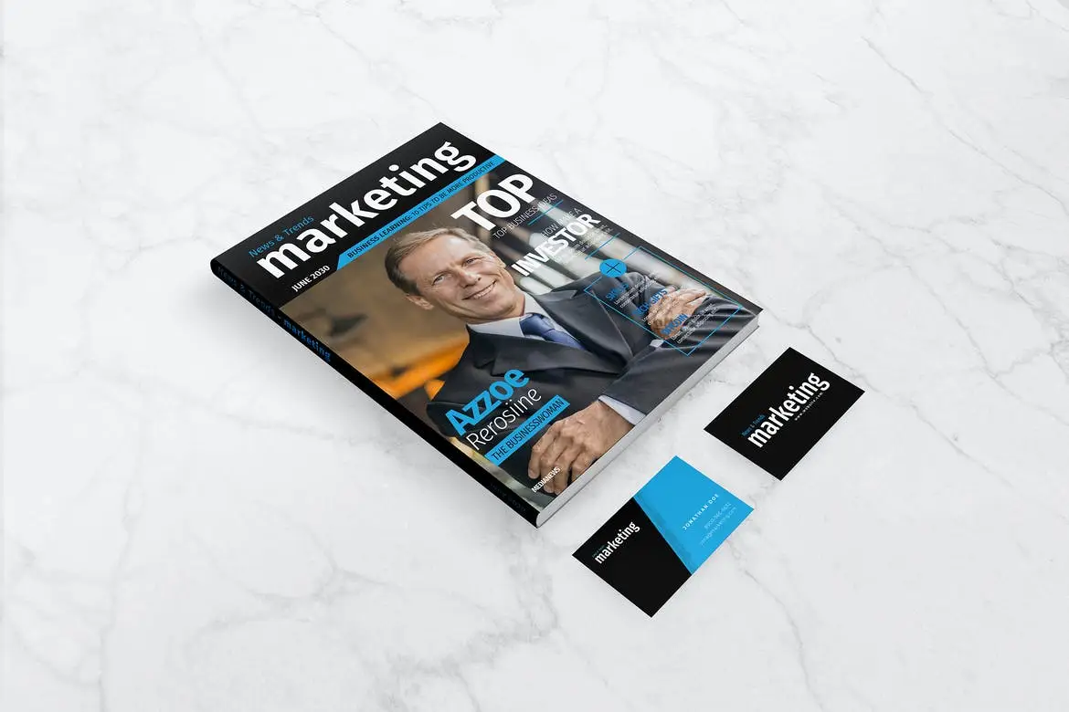 Mockup-A4 Magazine And Business Card
