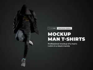 mockups man t shirts in a black hood mantle