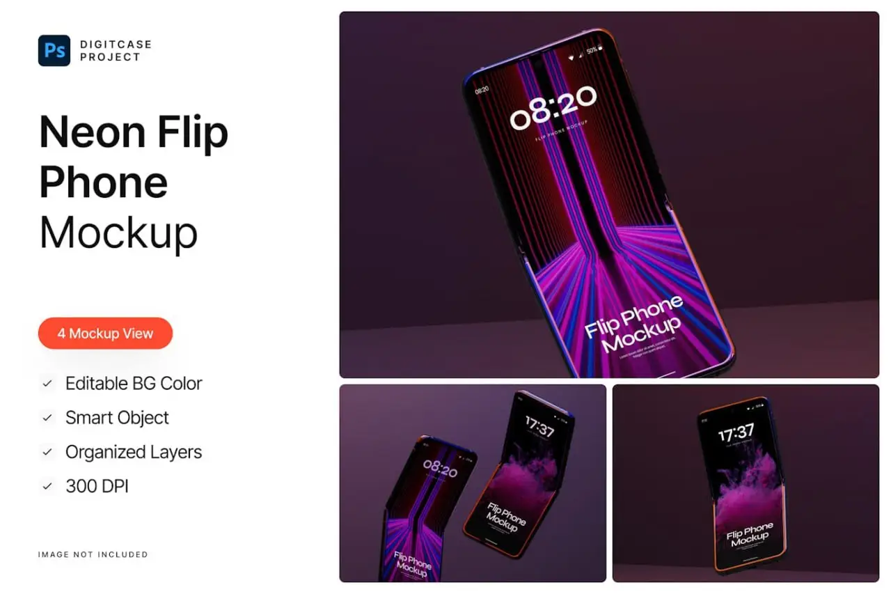 Neon Flip Phone Mockup