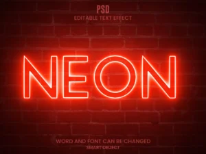 neon light 3d glowing text effect editable photoshop psd