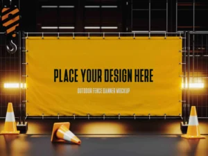 outdoor advertising fence banner mockup 3