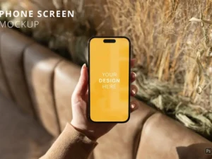 pov iphone 14 pro in womans hands mockup