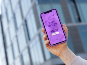 person holding smartphone mock up outdoors 15