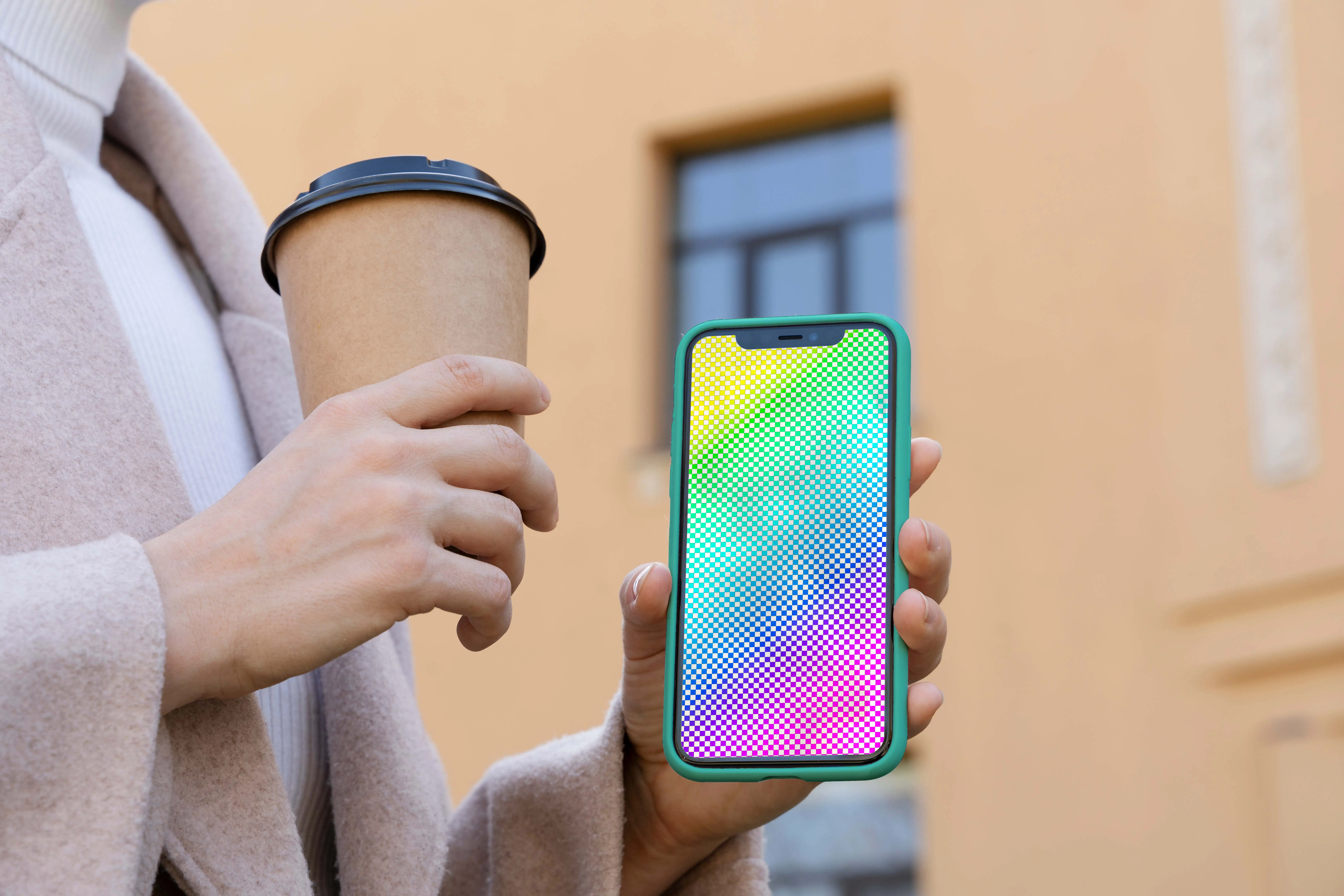 Person Holding Smartphone Mock-Up Outdoors 2 3 person holding smartphone mock up outdoors 2 3