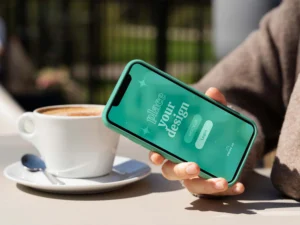 person holding smartphone mock up outdoors 5