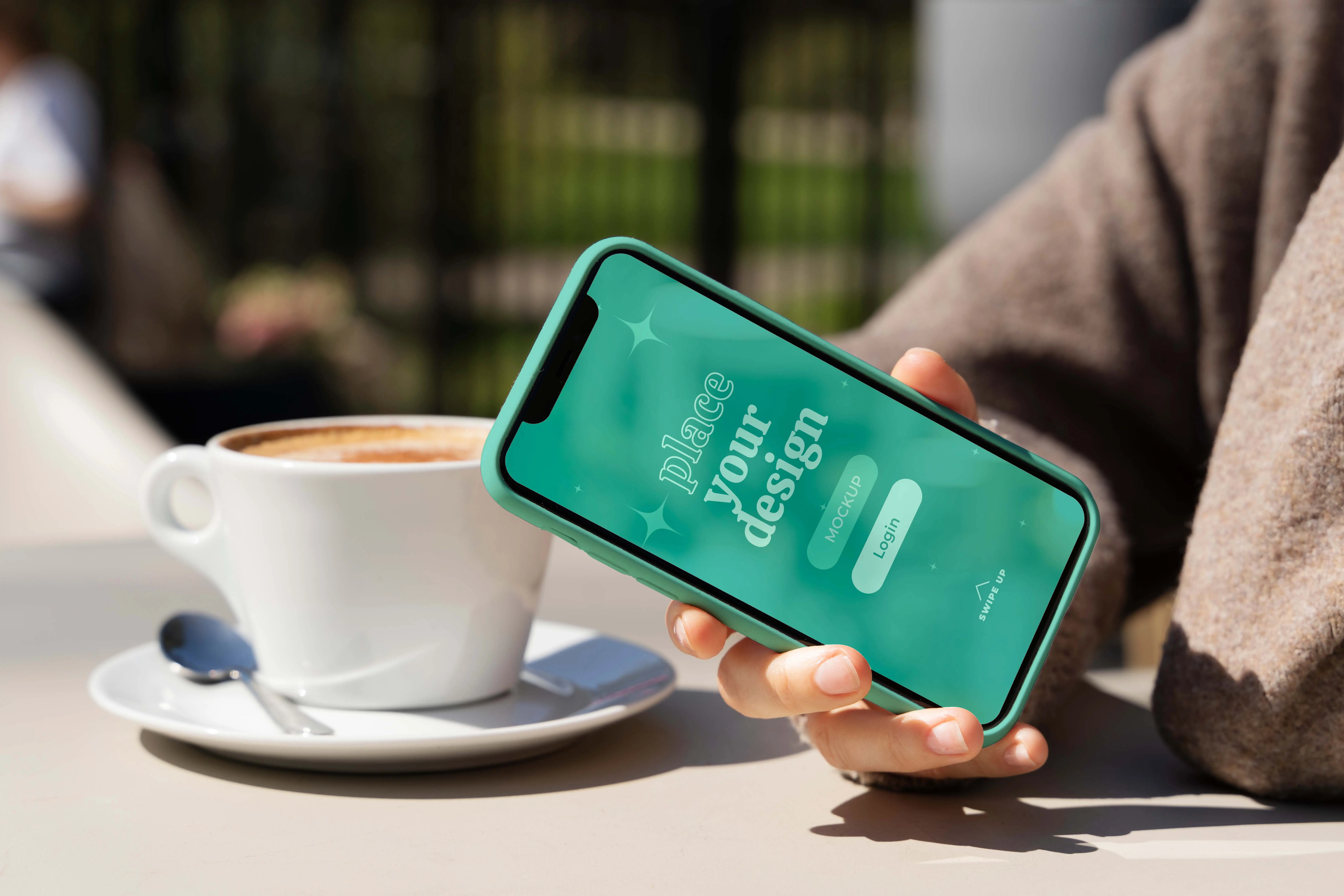 Person Holding Smartphone Mock-Up Outdoors 5