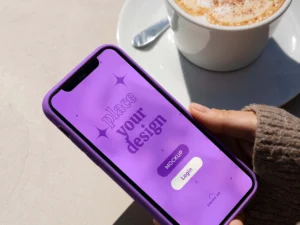 person holding smartphone mock up outdoors 8