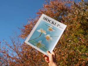 person holding paper magazine outdoors nature