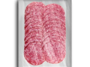plastic tray w sliced classic salami mockup