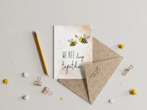 postcard with kraft envelope mockup